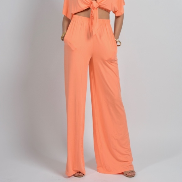 Orange Two Piece Gaucho V-Neck Set - Picture 2 of 4
